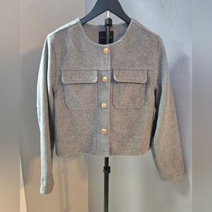 Gray Cropped Tailored Jacket – Gold Button Detail – NWT